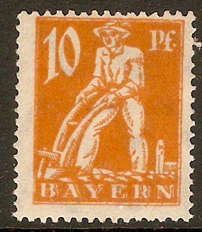 Bavaria 1920 10pf Yellow-orange. SG258.