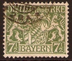 Bavaria 1916 7pf Green - Official Stamp. SG0198.