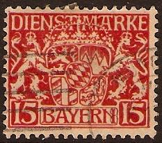 Bavaria 1916 15pf. Red - Official Stamp. SG0201.