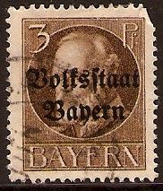 Bavaria 1919 3pf Brown Optd. Volksstaat Bayern. SG195A. - Click Image to Close
