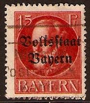 Bavaria 1919 15pf Red Optd. Volksstaat Bayern. SG199A.