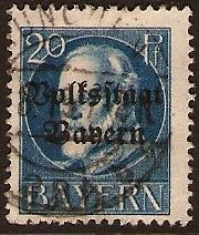 Bavaria 1919 20pf Blue Optd. Volksstaat Bayern. SG200A.
