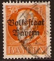 Bavaria 1919 30pf Orange Optd. Volksstaat Bayern. SG202A.