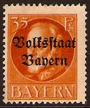 Bavaria 1919 35pf Orange Optd. Volksstaat Bayern. SG203A.
