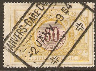 Belgium 1902 80c purple and olive-yellow. SGP120.