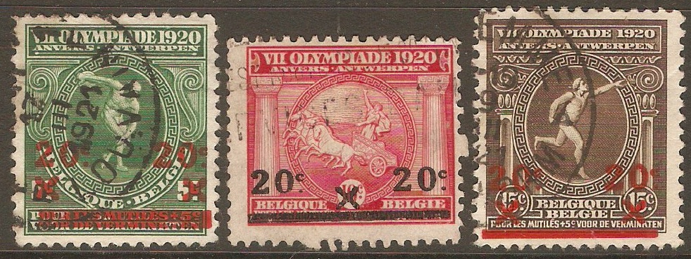Belgium 1921 Surcharge set. SG309-SG311