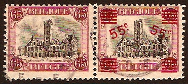 Belgium 1921 55c black and claret. SG322a.