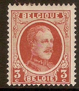 Belgium 1922 3c Venetian red - King Albert series. SG351.