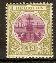 Bermuda 1902 3d Magenta and sage-green. SG33.