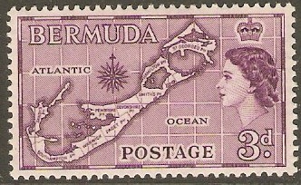 Bermuda 1953 3d Deep purple Die II. SG140a.