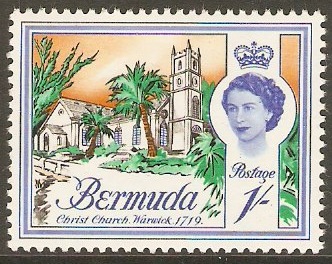 Bermuda 1962 1s Black, emerald, bright. blue and orange. SG171.