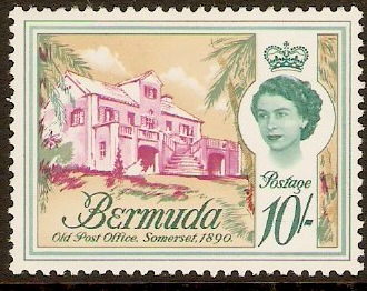 Bermuda 1962 10s magenta, deep bluish green and buff. SG178.