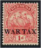 Bermuda 1918 1d Red "WAR TAX". SG56.