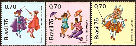 Brazil 1975 Folk Dance Stamps. SG1553-SG1555.