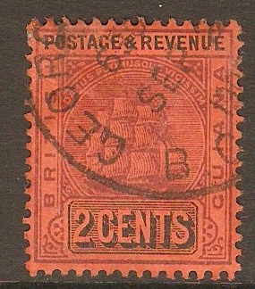 British Guiana 1905 2c Purple and black on red. SG241.