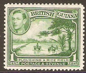 British Guiana 1938 1c Green. SG308a.