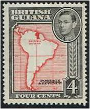 British Guiana 1938 4c Scarlet and black. SG310b.