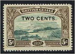 British Guiana 1899 2c. On 5c. Deep Green and Sepia. SG222.