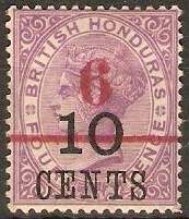 British Honduras 1891 6c on 10c on 4d Mauve. SG43.