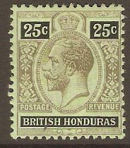 British Honduras 1913 25c Black on blue-grn Emerald back. SG106b