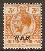 British Honduras 1917 3c Orange "WAR" stamp. SG118.