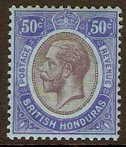 British Honduras 1922 50c Purple and blue on blue. SG134.