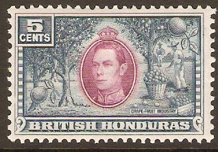 British Honduras 1938 5c Mauve and dull blue. SG154.