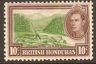 British Honduras 1938 10c Green and reddish brown. SG155.