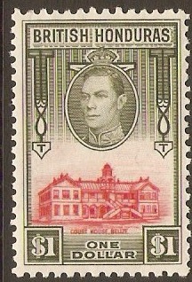 British Honduras 1938 $1 Scarlet and olive. SG159.
