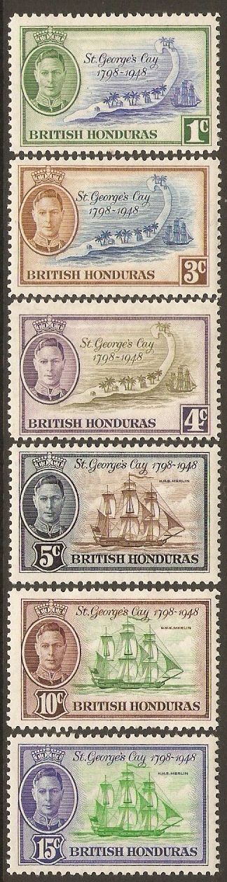 British Honduras 1949 St. Georges Cay Battle Set. SG166-SG171. - Click Image to Close