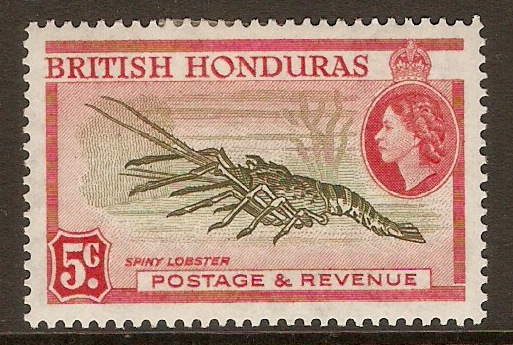 British Honduras 1953 5c Deep olive-green and scarlet. SG183.