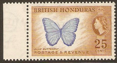 British Honduras 1953 25c Bright blue and yellow-brown. SG186.