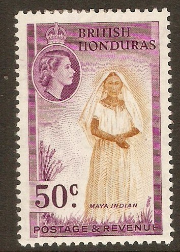 British Honduras 1953 50c Yell-brown and reddish purple. SG187.