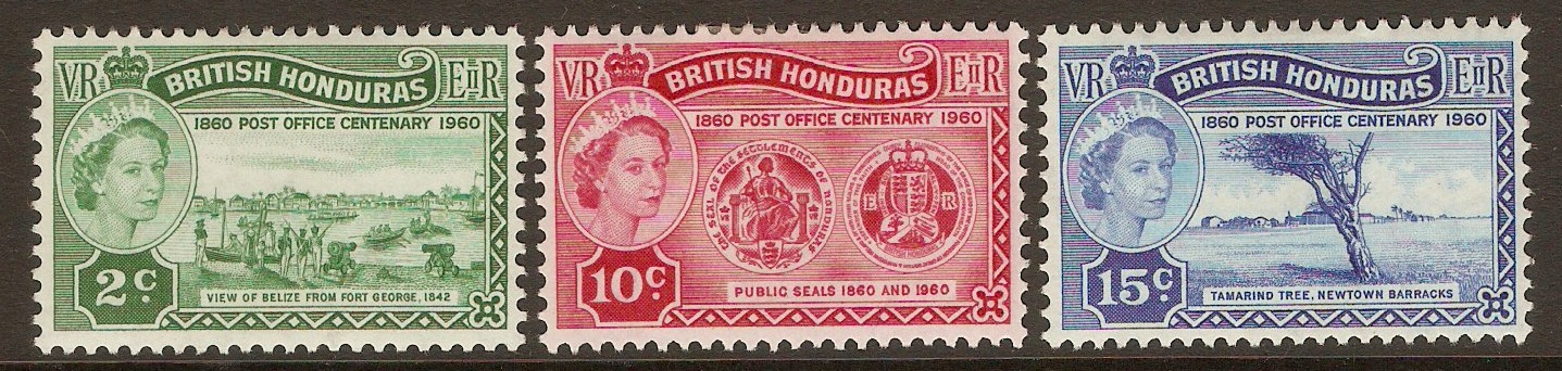 British Honduras 1960 Post Office Anniversary Set. SG191-SG193.