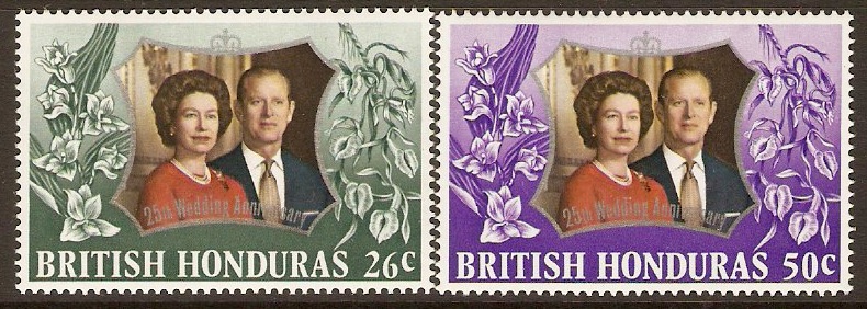 British Honduras 1972 Silver Wedding Stamps Set. SG341-SG342.