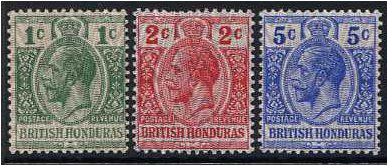 British Honduras 1915 Overprint Set. SG111-SG113.
