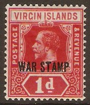 British Virgin Islands 1916 1d Scarlet "WAR STAMP". SG78c.