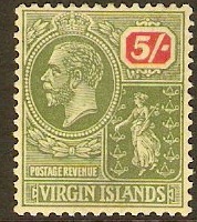 British Virgin Islands 1922 5s Green and red on pale yell. SG85.