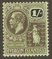 British Virgin Islands 1922 1s Black on emerald. SG99.