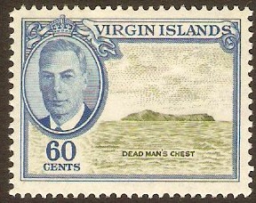British Virgin Islands 1952 60c Yellow-green and blue. SG144. - Click Image to Close