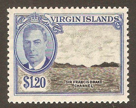 British Virgin Islands 1952 $1.20 Black and bright blue. SG145. - Click Image to Close