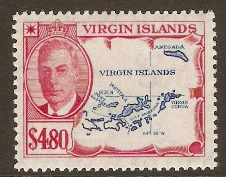 British Virgin Islands 1952 $4.80 Bright blue and carmine. SG147