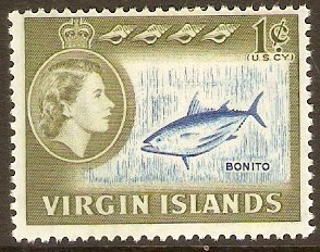 British Virgin Islands 1964 1c Blue and olive-green. SG178.