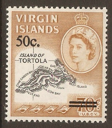 British Virgin Islands 1966 50c on 70c Surcharge series. SG207.