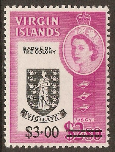 British Virgin Islands 1966 $3 on $2.80 Surcharge series. SG209