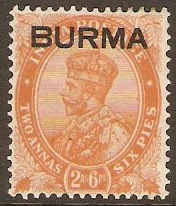 Burma 1937 2a.6p Orange. SG6.