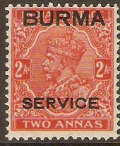 Burma 1937 2a Vermilion. SGO5.