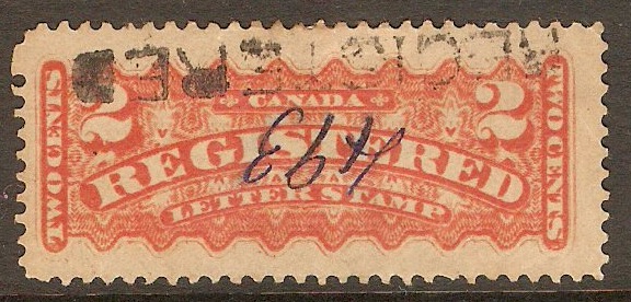 Canada 1875 2c Orange-red Registration Stamp. SGR2.