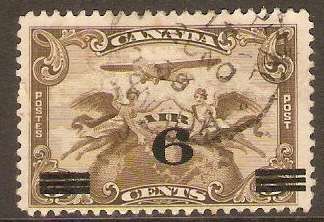 Canada 1932 6c on 5c Olive-brown Air Stamp. SG313.