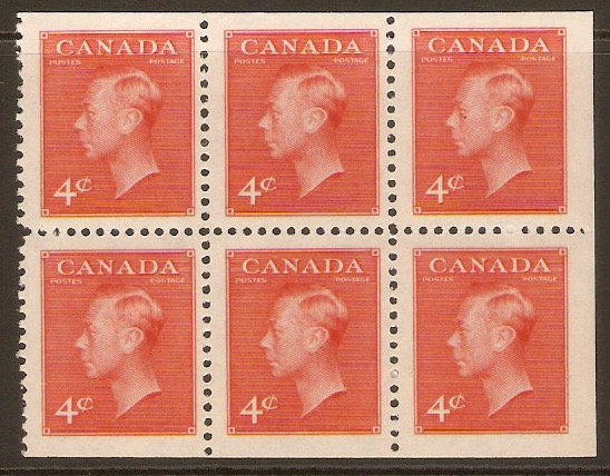 Canada 1949 4c Vermilion - Booklet pane. SG417ba.